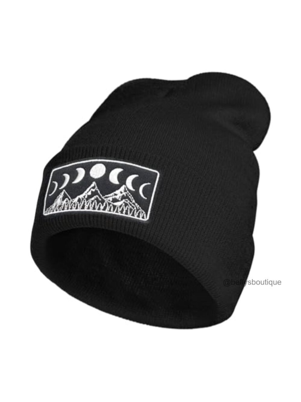 Moon Phase Forest Embroidery Beanie Knit Hat Acrylic Skull Cap